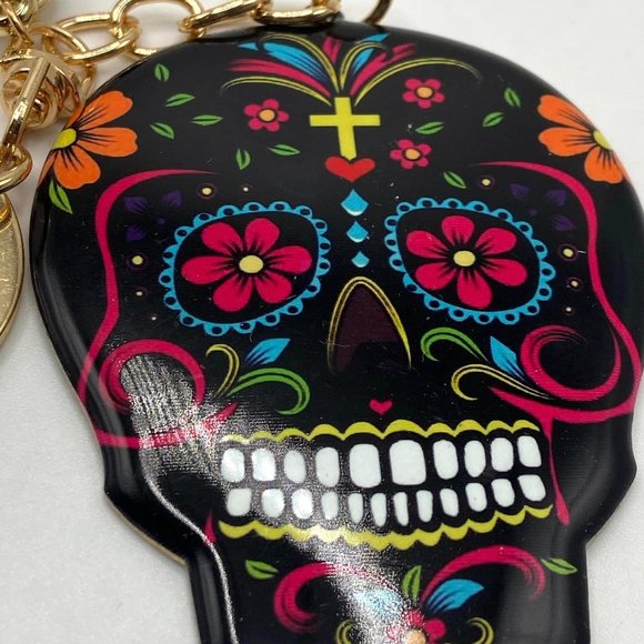 Enamel Sugar Skull Key RIng - Picture 2 of 3